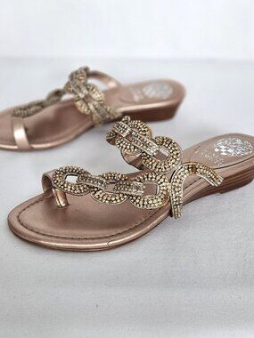 Vince Camuto | Rhinestone Thong Sandals | Metallic Copper Beaded | Size 6